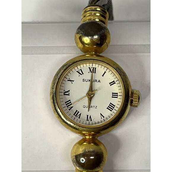 Sukura Quartz Womens Watch Twisted Cable Band Silver Gold Tone Not Working - Picture 2 of 13